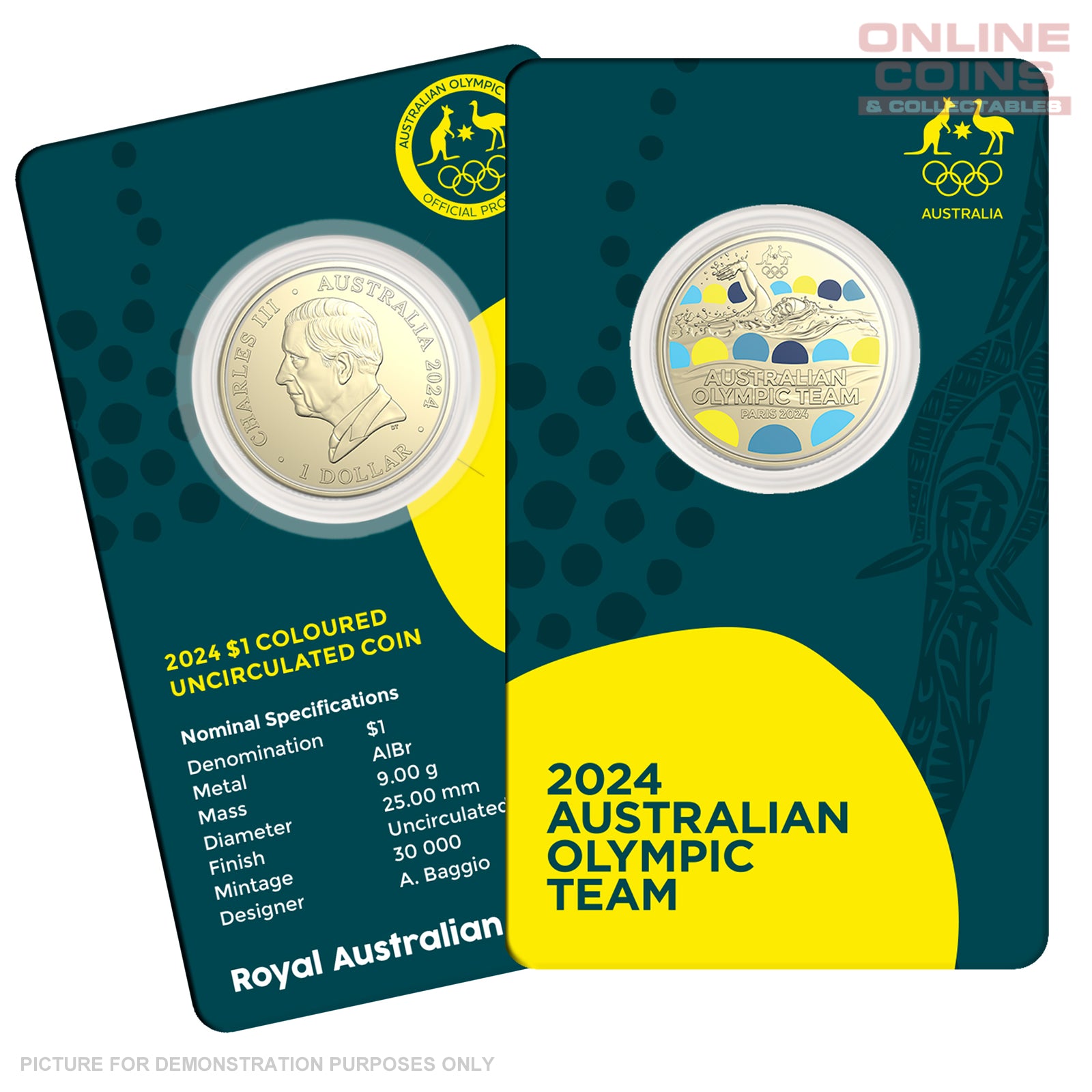 2024 $1 AlBr Coloured Uncirculated Carded Coin - Australian Olympic Team